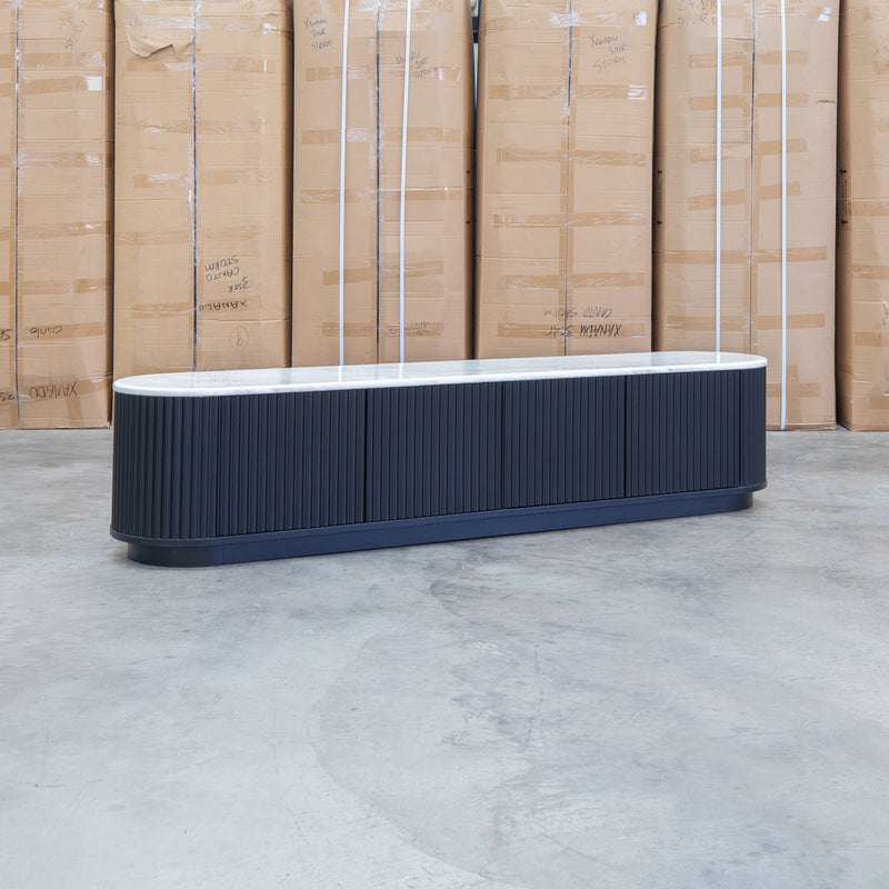 Province 4 Door Entertainment Unit - Black & White Jazz Top