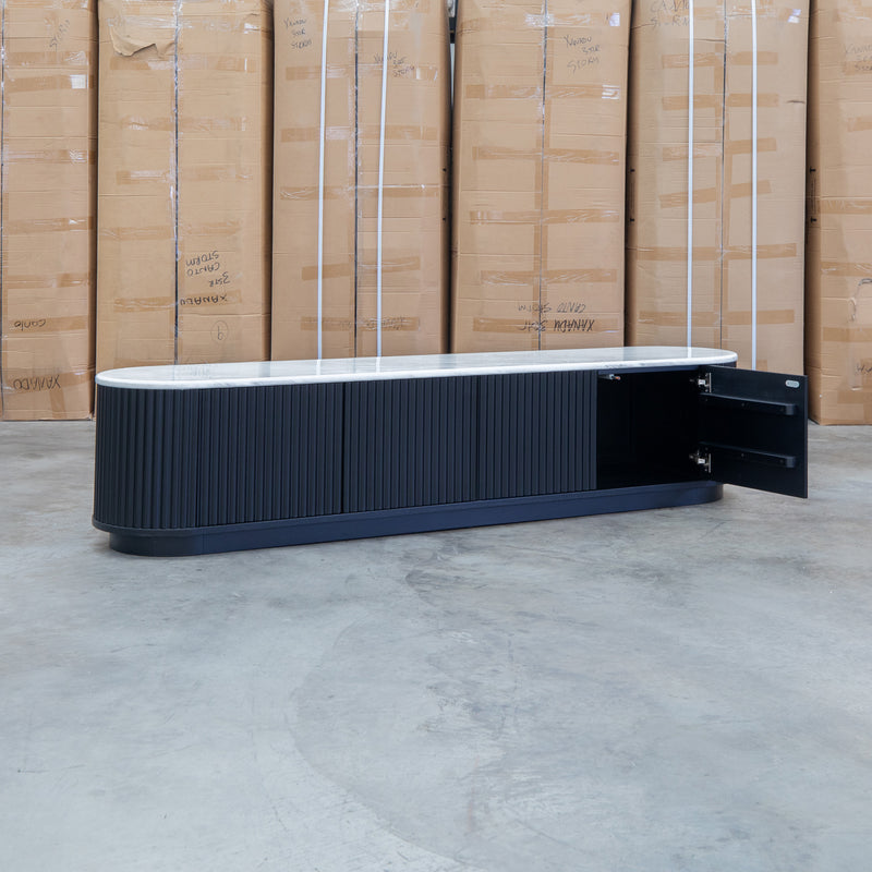 Province 4 Door Entertainment Unit - Black & White Jazz Top