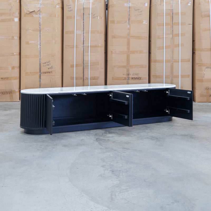 Province 4 Door Entertainment Unit - Black & White Jazz Top