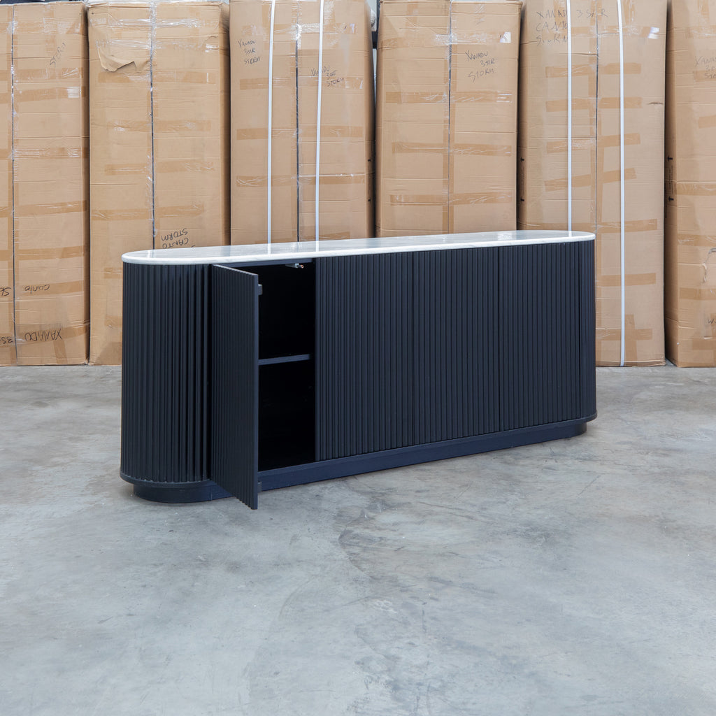 The Province 2.1m Four Door Buffet - Black & White Jazz Top available to purchase from Warehouse Furniture Clearance at our next sale event.
