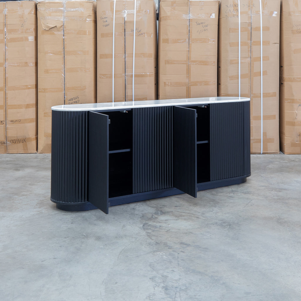 The Province 2.1m Four Door Buffet - Black & White Jazz Top available to purchase from Warehouse Furniture Clearance at our next sale event.