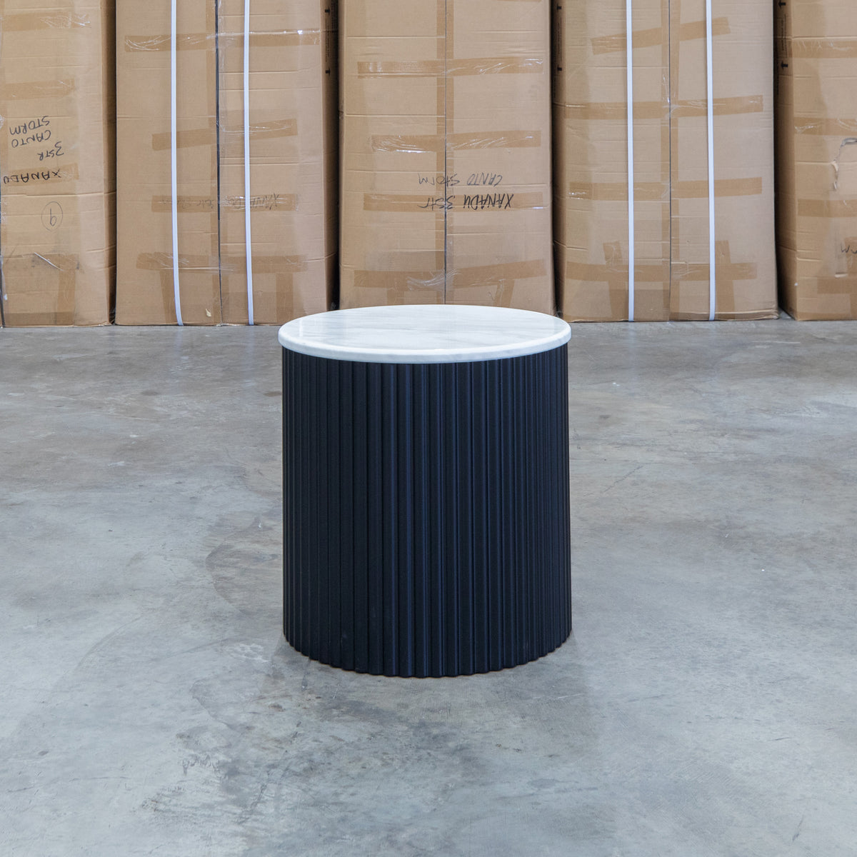The Province Round Lamp Table - Black & White Jazz Top available to purchase from Warehouse Furniture Clearance at our next sale event.