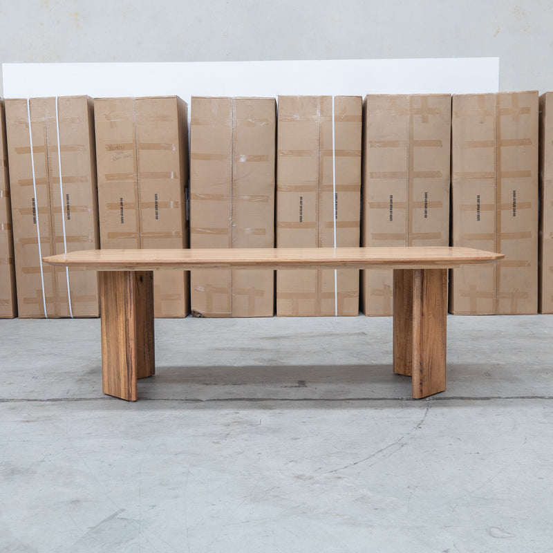 The Malbec 240cm Marri Timber Dining Table available to purchase from Warehouse Furniture Clearance at our next sale event.