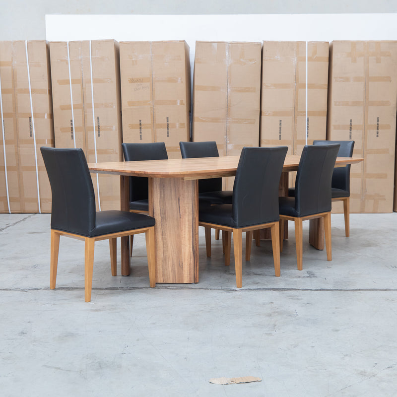 The Malbec 240cm Marri Timber Dining Table available to purchase from Warehouse Furniture Clearance at our next sale event.