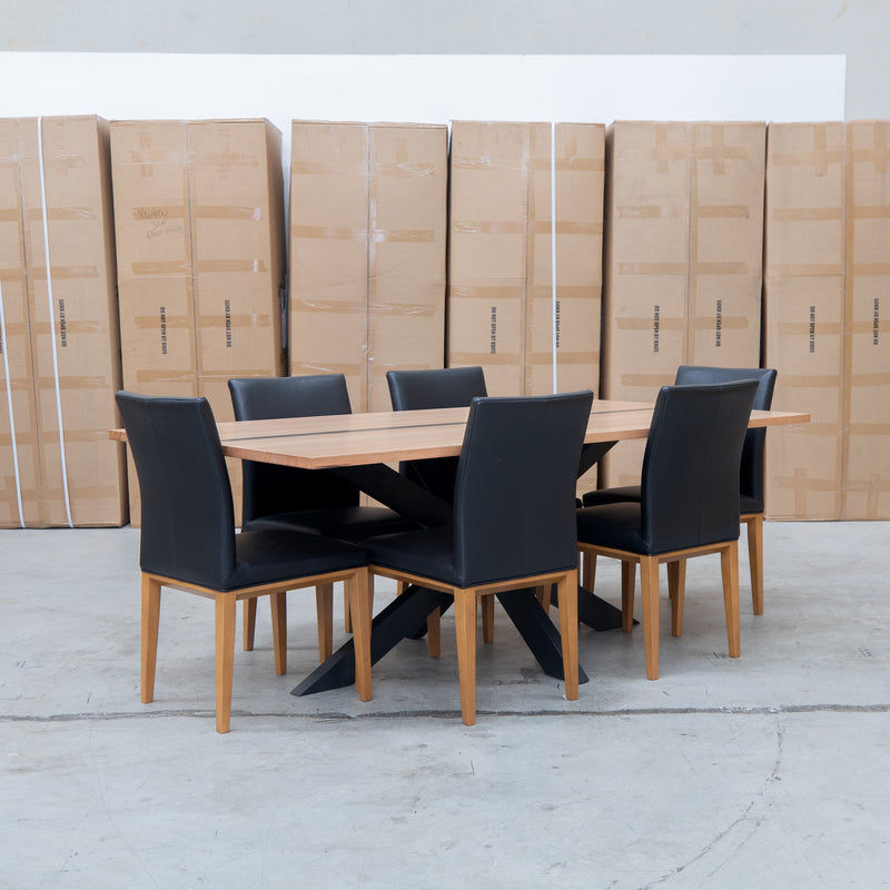The Maverick 210cm Dining Table with Resin Insert available to purchase from Warehouse Furniture Clearance at our next sale event.
