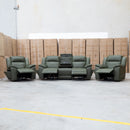 The Venus Three Seat Triple-Motor Electric Recliner Lounge - Moss available to purchase from Warehouse Furniture Clearance at our next sale event.