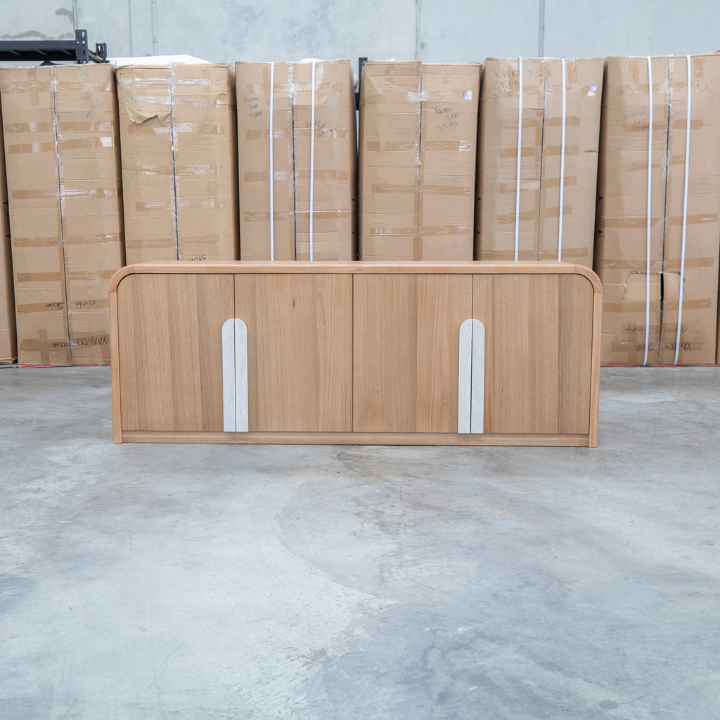 The Hastings Tasmanian Oak Buffet available to purchase from Warehouse Furniture Clearance at our next sale event.