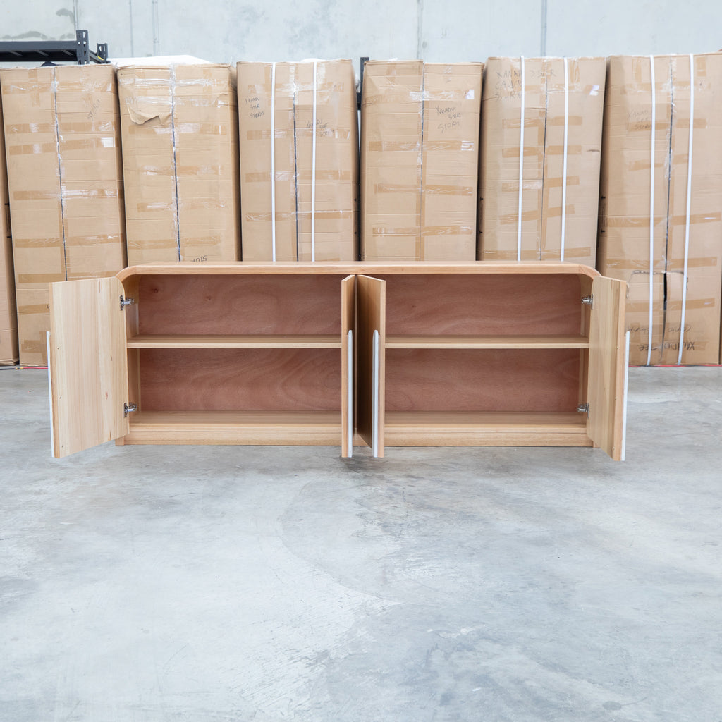 The Hastings Tasmanian Oak Buffet available to purchase from Warehouse Furniture Clearance at our next sale event.