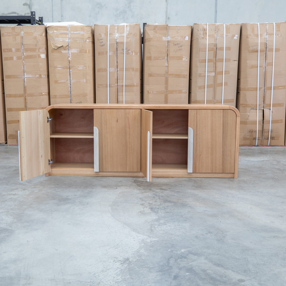 The Hastings Tasmanian Oak Buffet available to purchase from Warehouse Furniture Clearance at our next sale event.