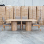 The Hastings Tasmanian Oak 240cm Dining Table available to purchase from Warehouse Furniture Clearance at our next sale event.