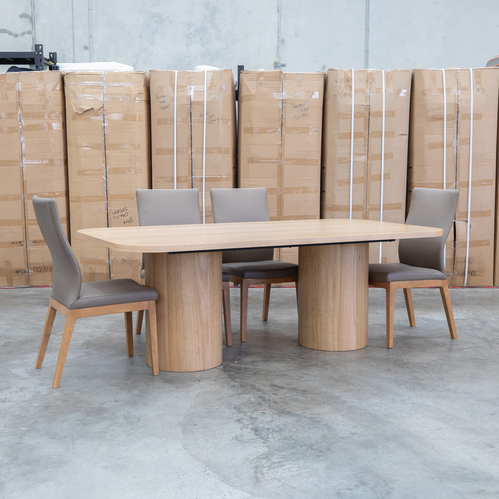 The Hastings Tasmanian Oak 210cm Dining Table available to purchase from Warehouse Furniture Clearance at our next sale event.