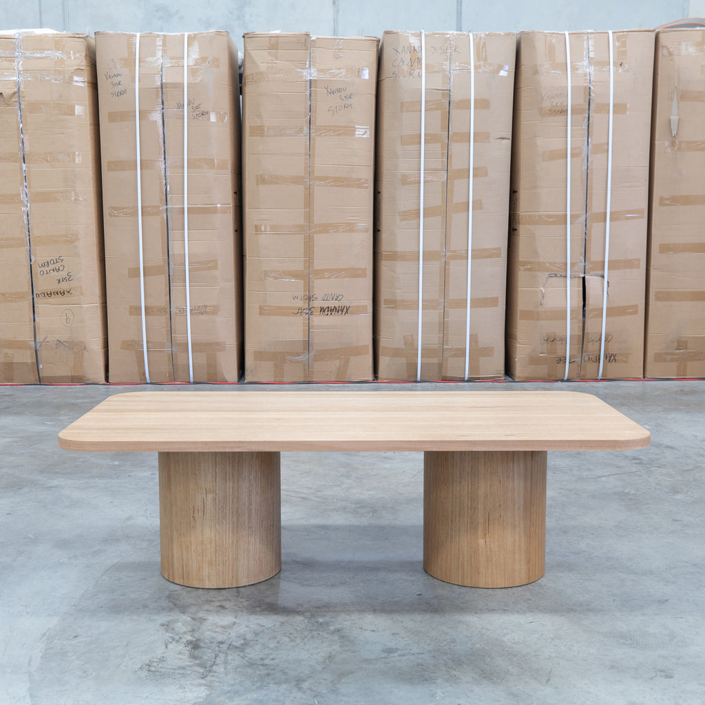 The Hastings Tasmanian Oak Rectangle Coffee Table available to purchase from Warehouse Furniture Clearance at our next sale event.