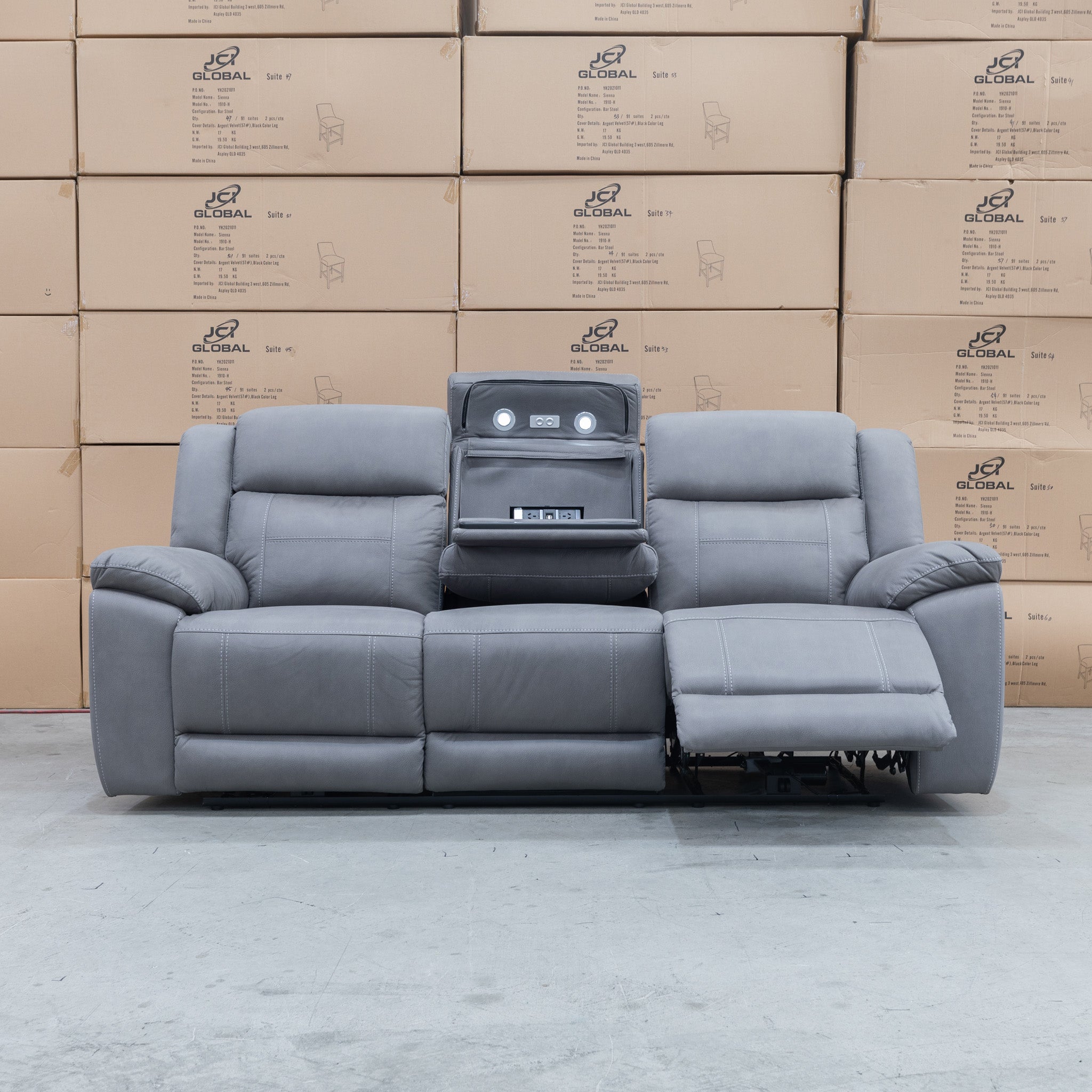 Venus Three Seater Dual Electric Recliner Lounge Ash Warehouse