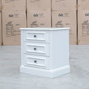 The Hampton 3 Drawer Bedside available to purchase from Warehouse Furniture Clearance at our next sale event.