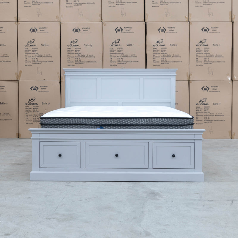 The Bexley Hardwood Queen Storage Bed - Dove Grey available to purchase from Warehouse Furniture Clearance at our next sale event.