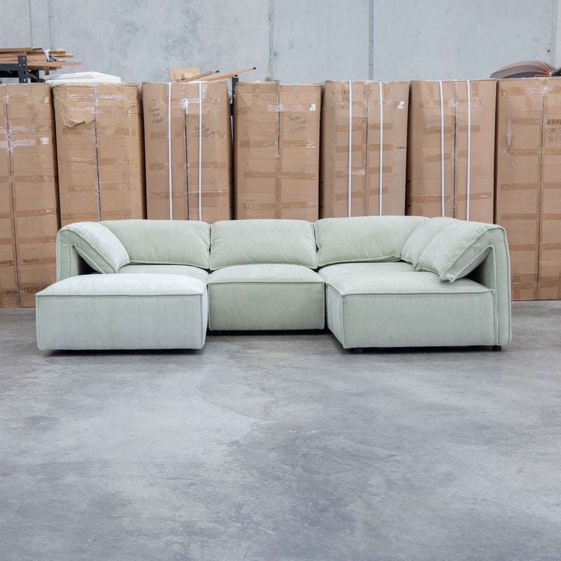 The Sienna Feather & Foam Modular Corner Lounge with Ottoman - Pistachio