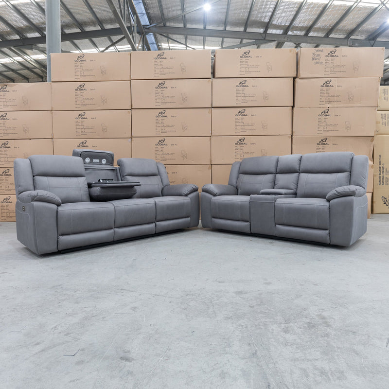 The Venus Three Seat Dual-Motor Electric Recliner Lounge - Ash available to purchase from Warehouse Furniture Clearance at our next sale event.