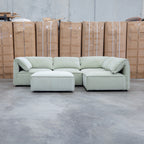 The Sienna Feather & Foam Modular Corner Lounge with Ottoman - Pistachio available to purchase from Warehouse Furniture Clearance at our next sale event.