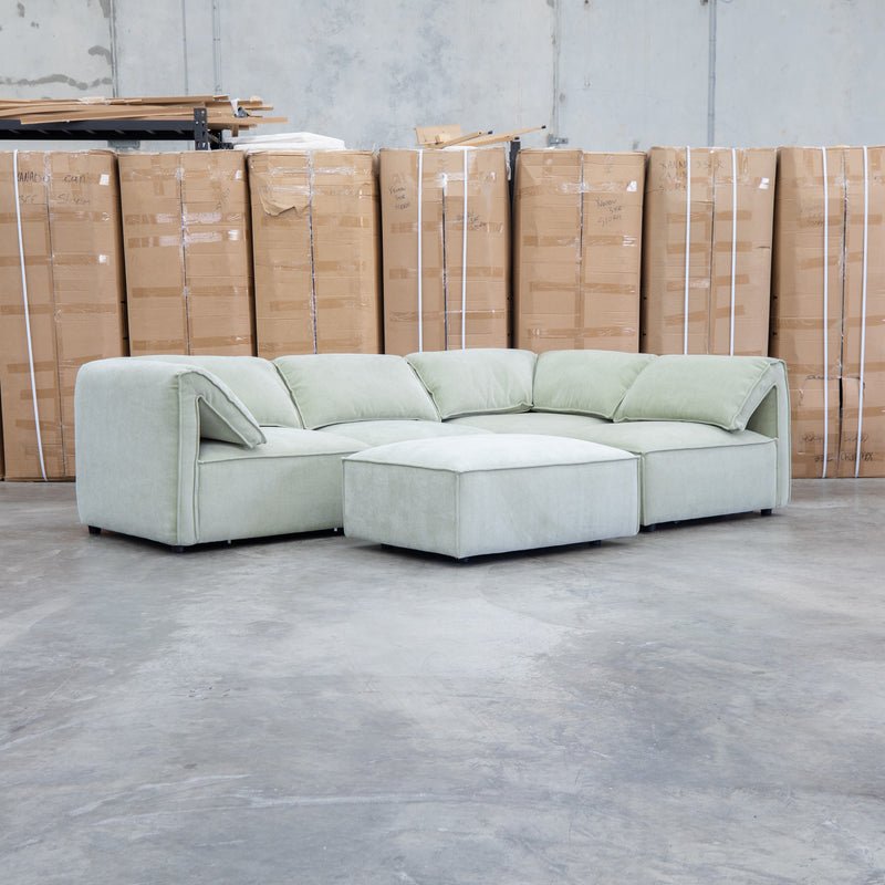 The Sienna Feather & Foam Modular Corner Lounge with Ottoman - Pistachio