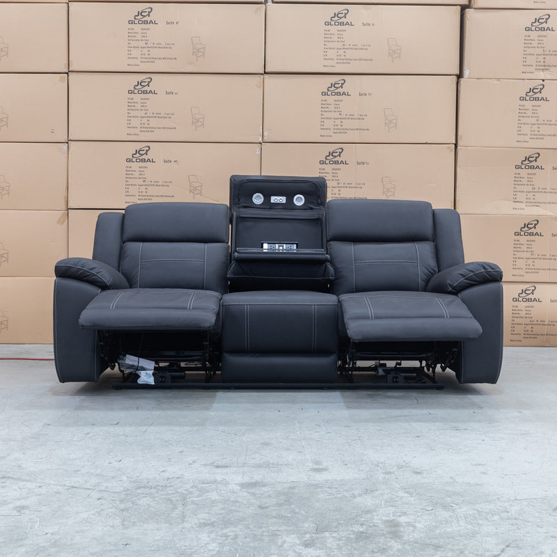 The Apollo Three Seater Dual-Electric Recliner Lounge - Jet available to purchase from Warehouse Furniture Clearance at our next sale event.