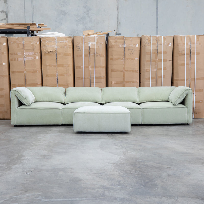 The Sienna Feather & Foam Modular Corner Lounge with Ottoman - Pistachio