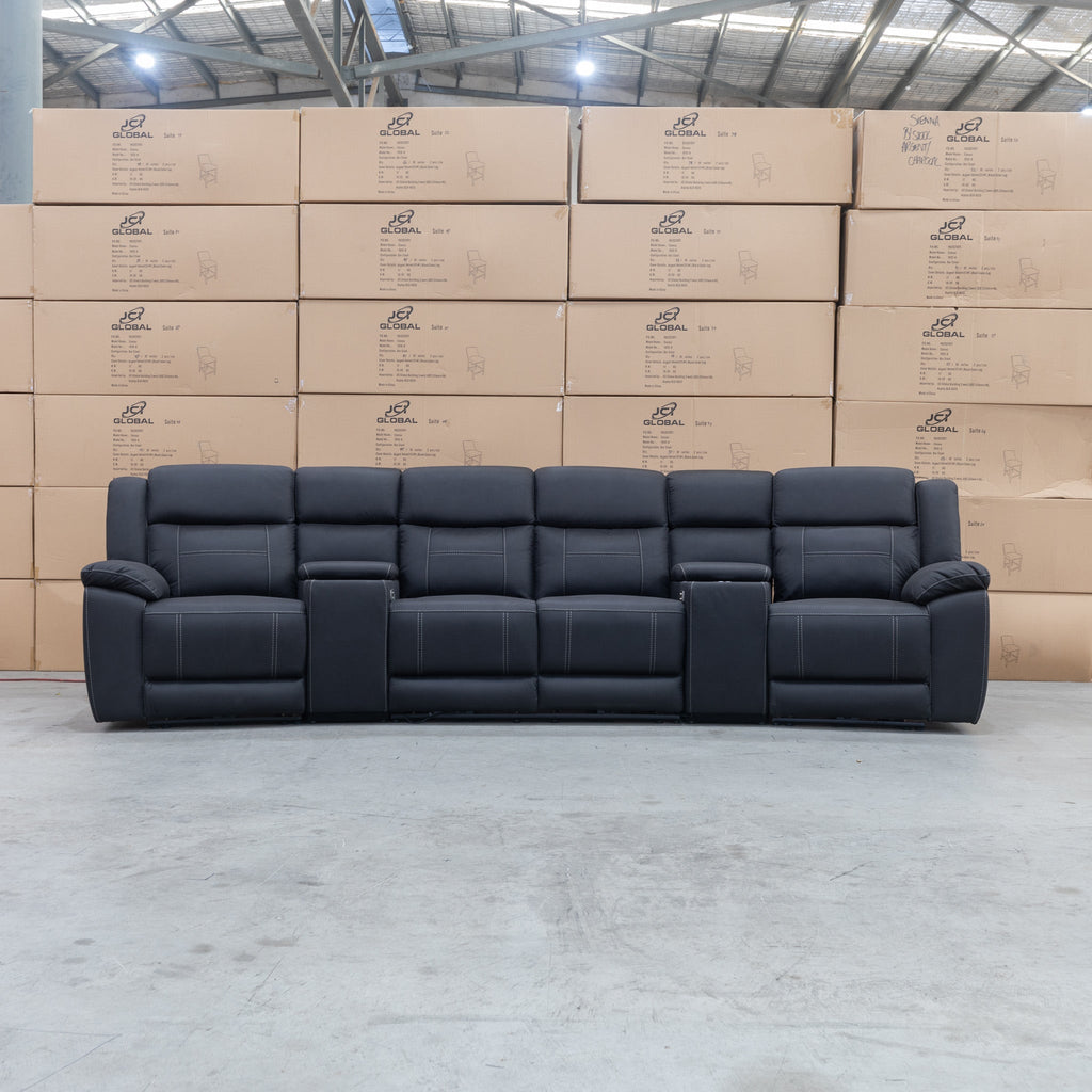 The Venus Four Seat Triple Motor Recliner Theatre Lounge - Jet - PRE ORDER Available After 26th October available to purchase from Warehouse Furniture Clearance at our next sale event.