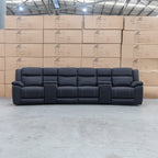 The Venus Four Seat Triple Motor Recliner Theatre Lounge - Jet - PRE ORDER Available After 26th October available to purchase from Warehouse Furniture Clearance at our next sale event.