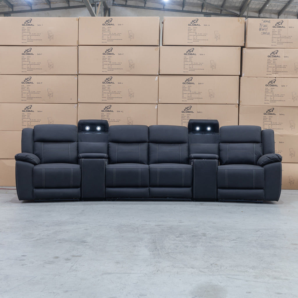 The Venus Four Seat Triple Motor Recliner Theatre Lounge - Jet - PRE ORDER Available After 26th October available to purchase from Warehouse Furniture Clearance at our next sale event.