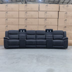 The Venus Four Seat Triple Motor Recliner Theatre Lounge - Jet - PRE ORDER Available After 26th October available to purchase from Warehouse Furniture Clearance at our next sale event.