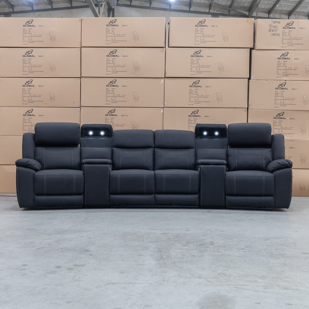 The Venus Four Seat Triple Motor Recliner Theatre Lounge - Jet - PRE ORDER Available After 26th October available to purchase from Warehouse Furniture Clearance at our next sale event.