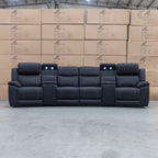 The Venus Four Seat Triple Motor Recliner Theatre Lounge - Jet - PRE ORDER Available After 26th October available to purchase from Warehouse Furniture Clearance at our next sale event.