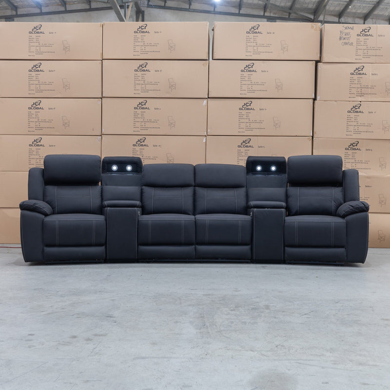 The Venus Four Seat Dual-Motor Recliner Theatre - Jet available to purchase from Warehouse Furniture Clearance at our next sale event.