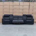 The Venus Four Seat Triple Motor Recliner Theatre Lounge - Jet - PRE ORDER Available After 26th October available to purchase from Warehouse Furniture Clearance at our next sale event.