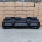 The Venus Four Seat Triple Motor Recliner Theatre Lounge - Jet - PRE ORDER Available After 26th October available to purchase from Warehouse Furniture Clearance at our next sale event.