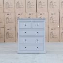 The Bexley 5 Drawer Hardwood Tallboy - Dove Grey available to purchase from Warehouse Furniture Clearance at our next sale event.