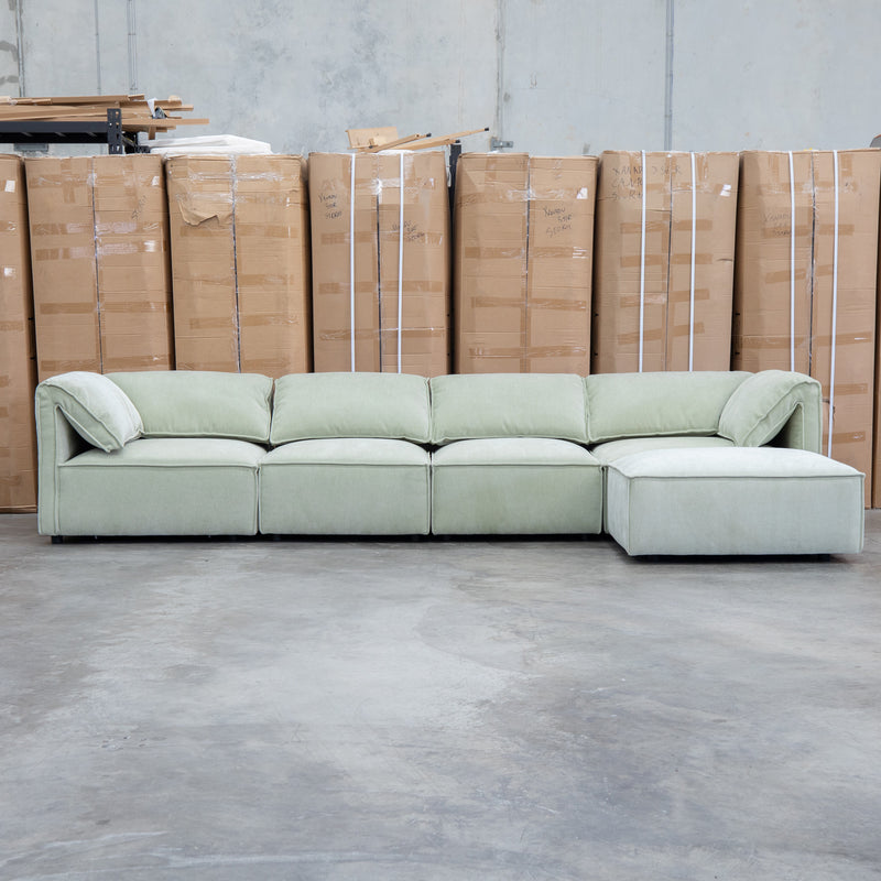The Sienna Feather & Foam Modular Corner Lounge with Ottoman - Pistachio