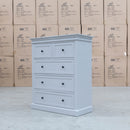 The Bexley 5 Drawer Hardwood Tallboy - Dove Grey available to purchase from Warehouse Furniture Clearance at our next sale event.