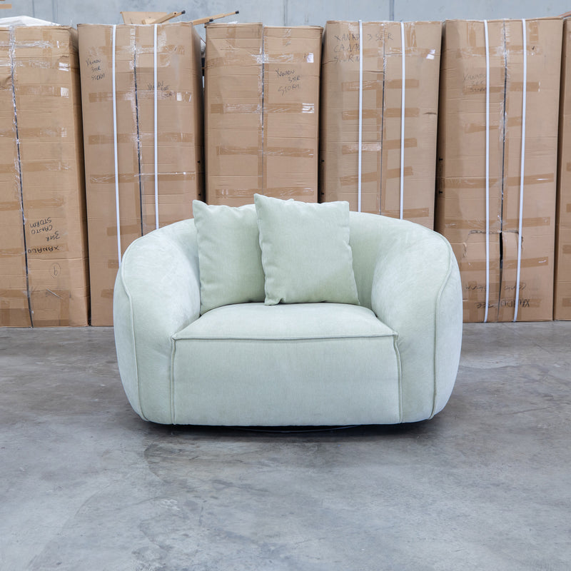 The Sienna Oversized Swivel Chair - Pistachio Veda - PREORDER Available After 17th Oct