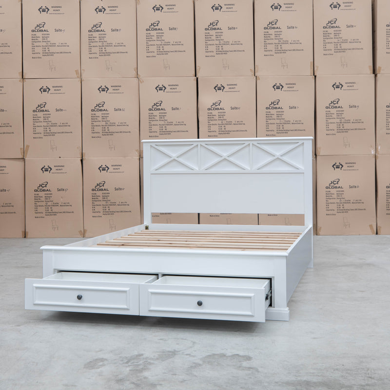 The Hampton Hardwood Queen Storage Bed available to purchase from Warehouse Furniture Clearance at our next sale event.