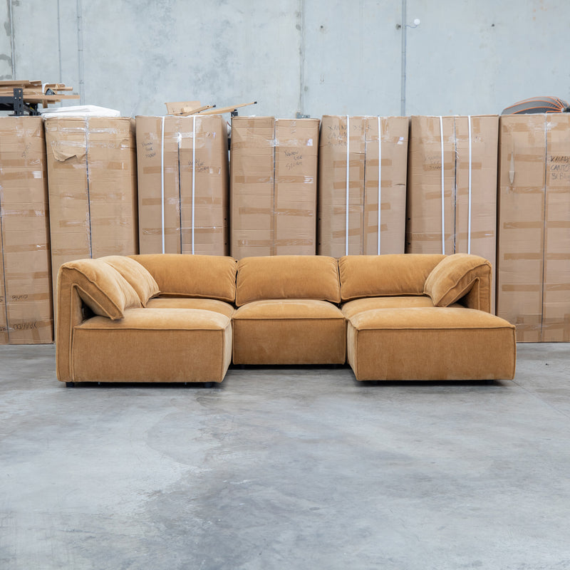 The Sienna Feather & Foam Modular Corner Lounge with Ottoman - Ochre