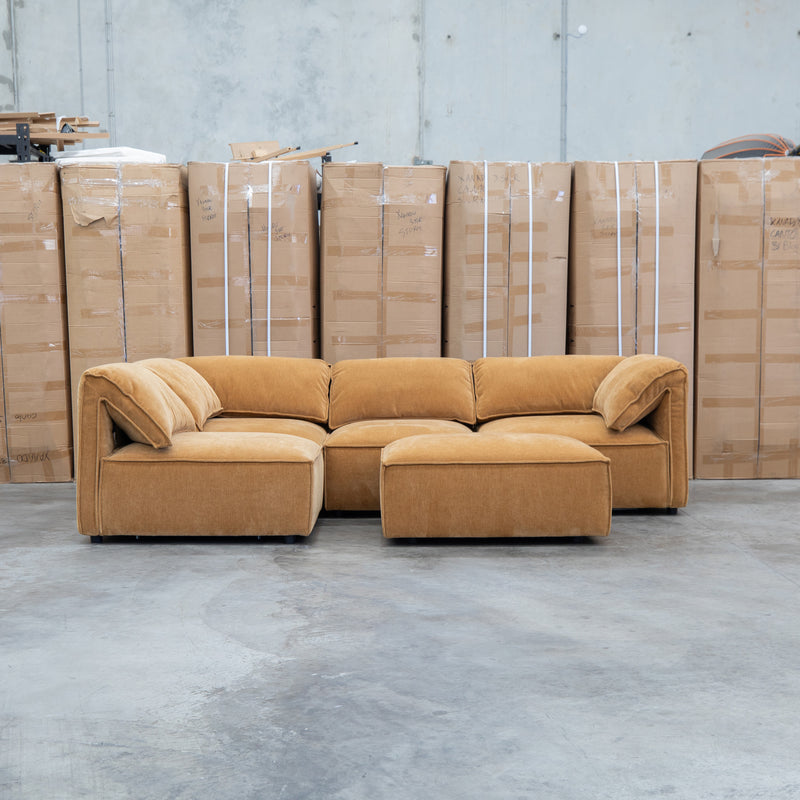 The Sienna Feather & Foam Modular Corner Lounge with Ottoman - Ochre
