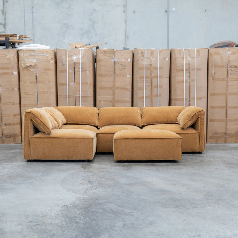 The Sienna Feather & Foam Modular Corner Lounge with Ottoman - Ochre