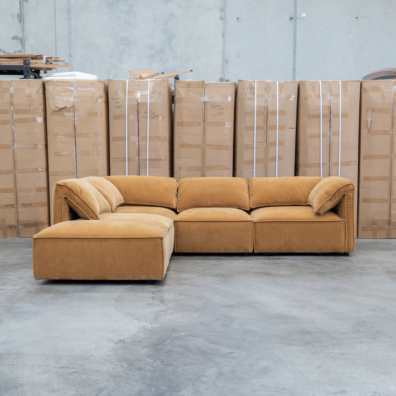 The Sienna Feather & Foam Modular Corner Lounge with Ottoman - Ochre
