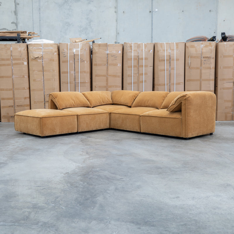 The Sienna Feather & Foam Modular Corner Lounge with Ottoman - Ochre