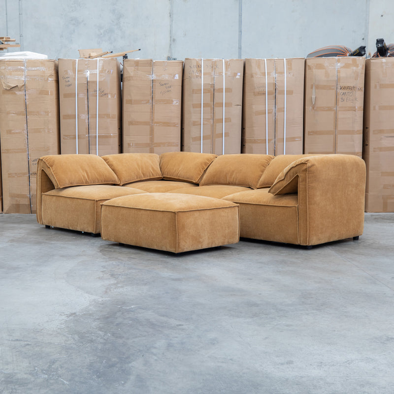 The Sienna Feather & Foam Modular Corner Lounge with Ottoman - Ochre