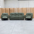 The Airlie Three Seat Electric Recliner Lounge - Moss available to purchase from Warehouse Furniture Clearance at our next sale event.
