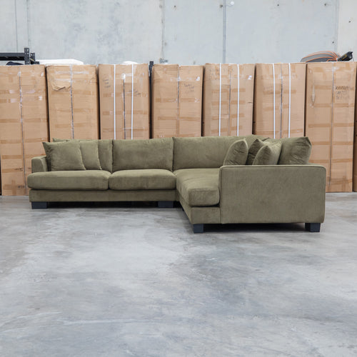 The Adelina Deep Seated Corner Lounge - Moss Green available to purchase from Warehouse Furniture Clearance at our next sale event.
