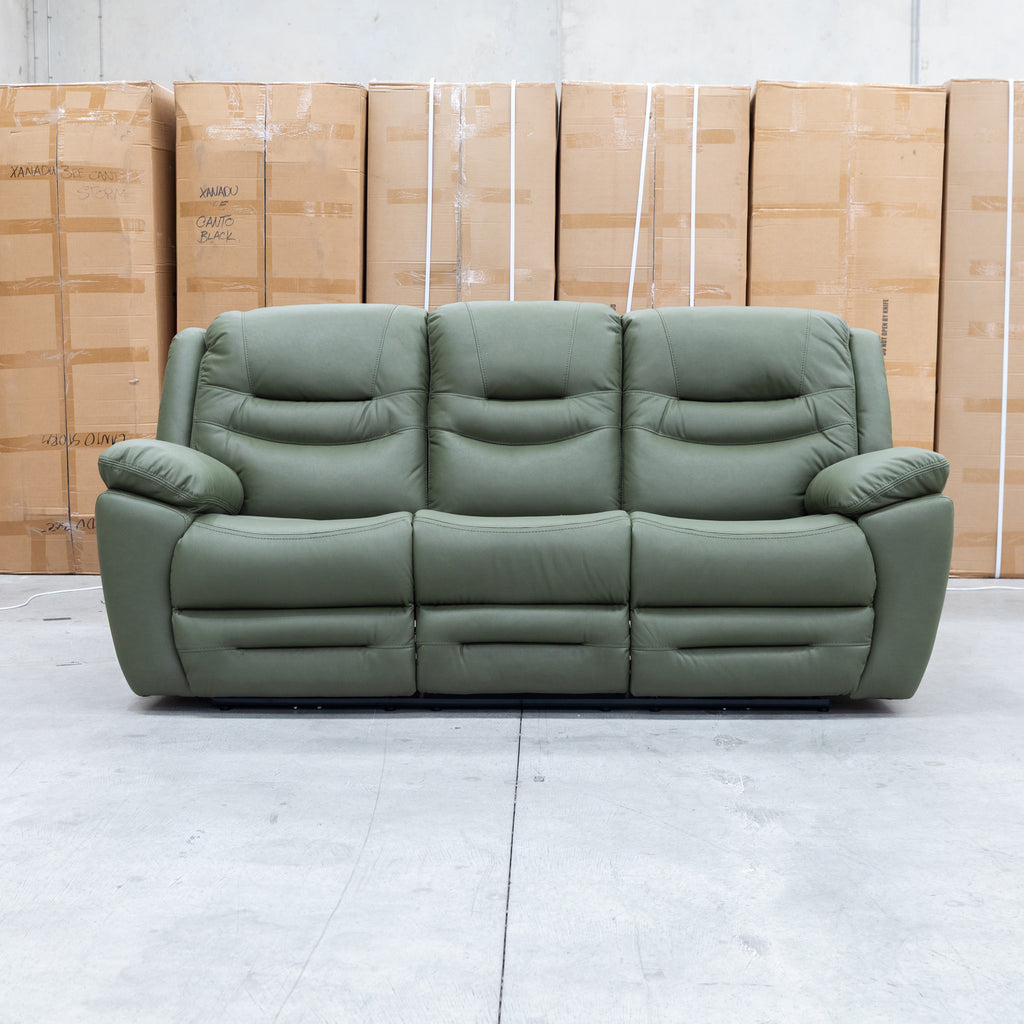 The Airlie Three Seat Electric Recliner Lounge - Moss available to purchase from Warehouse Furniture Clearance at our next sale event.