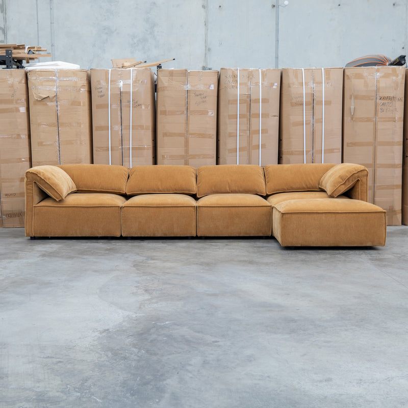 The Sienna Feather & Foam Modular Corner Lounge with Ottoman - Ochre