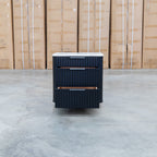 The Province Three Drawer Bedside - Black & White Jazz Top available to purchase from Warehouse Furniture Clearance at our next sale event.